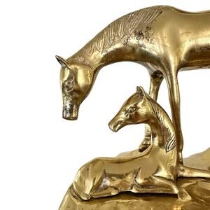 Brass Horse Statue Gold Antique Vintage Decor Mare Pony Western Rustic regency